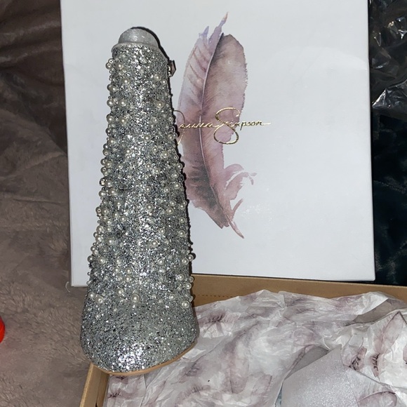 Jessica Simpson Silver Starlite chunky heel glitter booties size 10 NIB - Picture 3 of 10